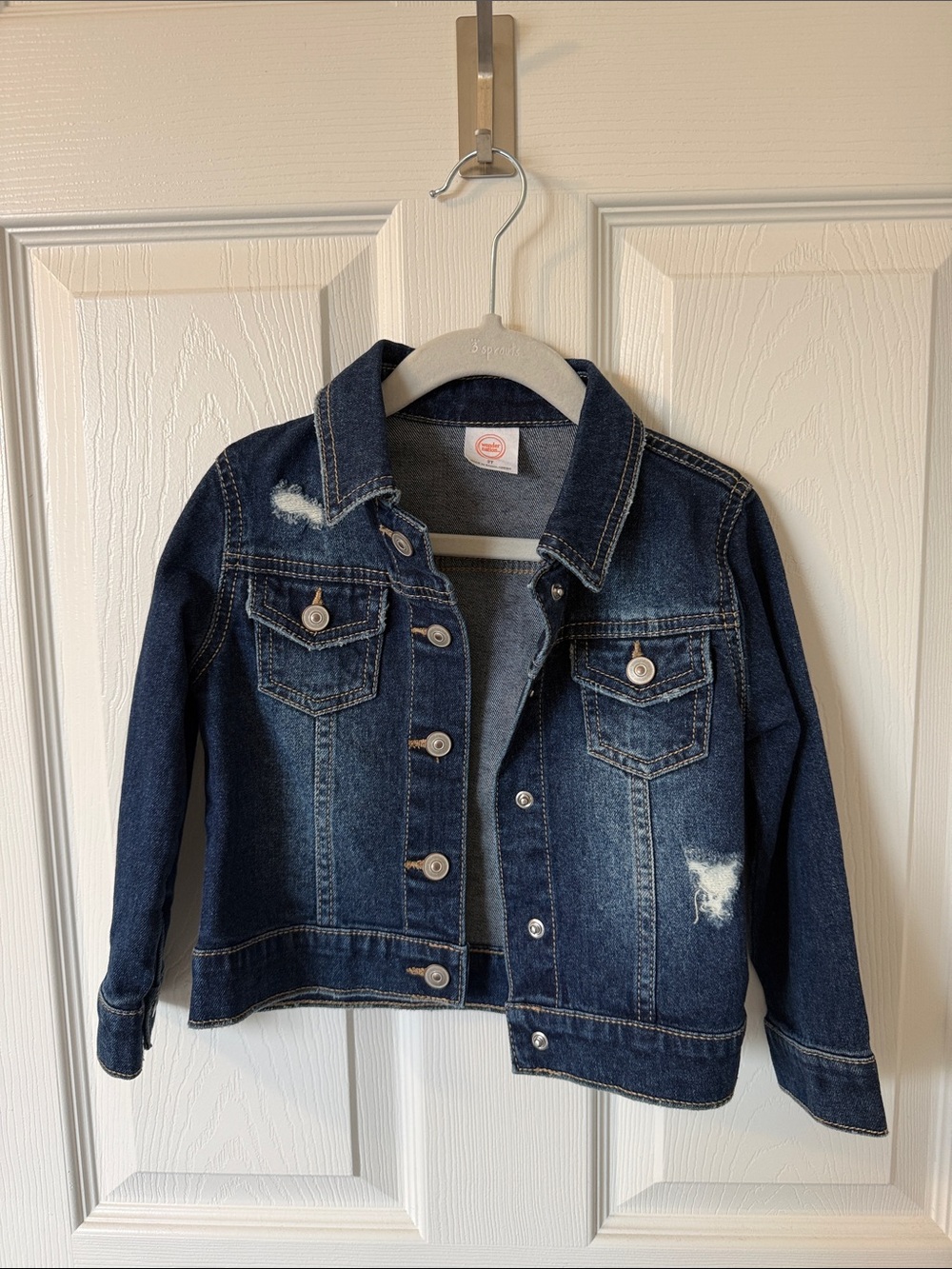 Girls Dark Wash Denim Jean Jacket - Distressed Button-Front